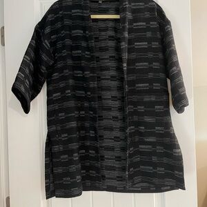Eileen Fisher Black and Gray Patterned Kimono Blazer